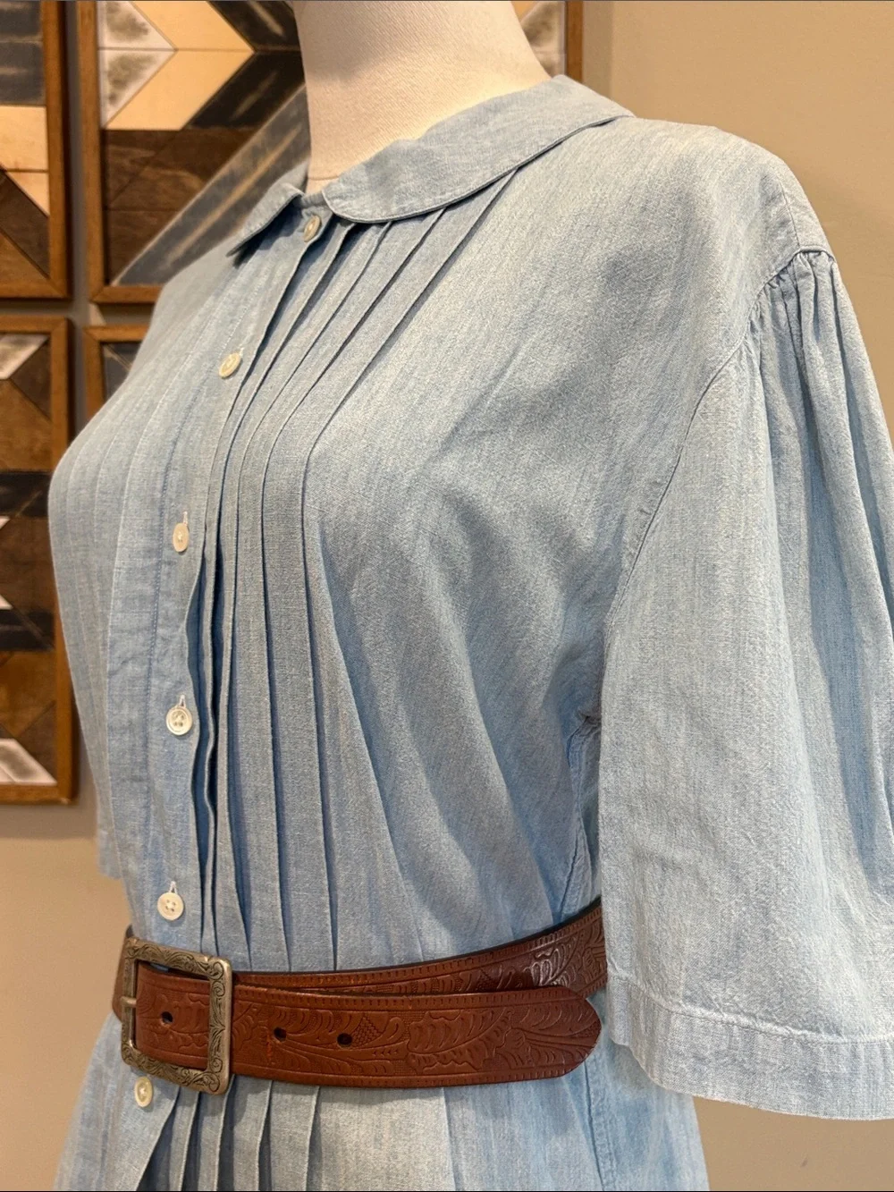 Vintage Ralph Lauren Blue Label Cotton Pleated Denim Button-Down Blouse size 8 - Picture 5 of 13